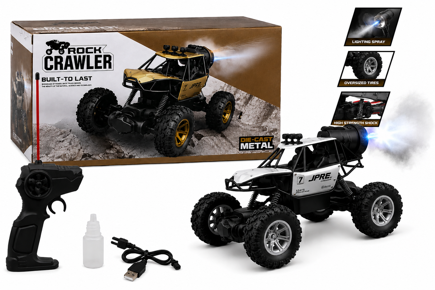 Rock Crawler RC Monster Truck | 4x4 with Lightning Spray Effect