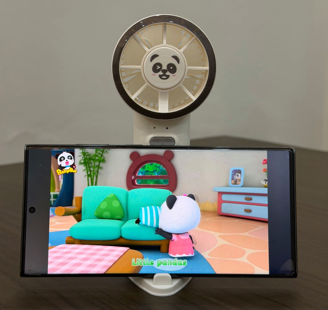 Cute Character Mini Fan with Mobile Stand, USB Rechargeable
