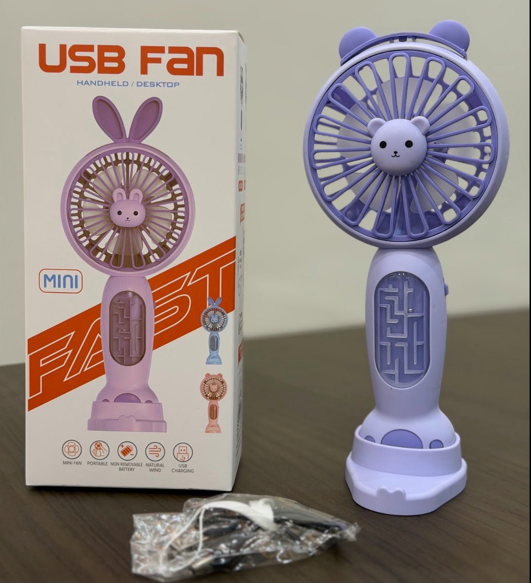 fanwithstand2 Mini Cute Bear USB Fan with Mobile Stand and Maze Game - Image 1